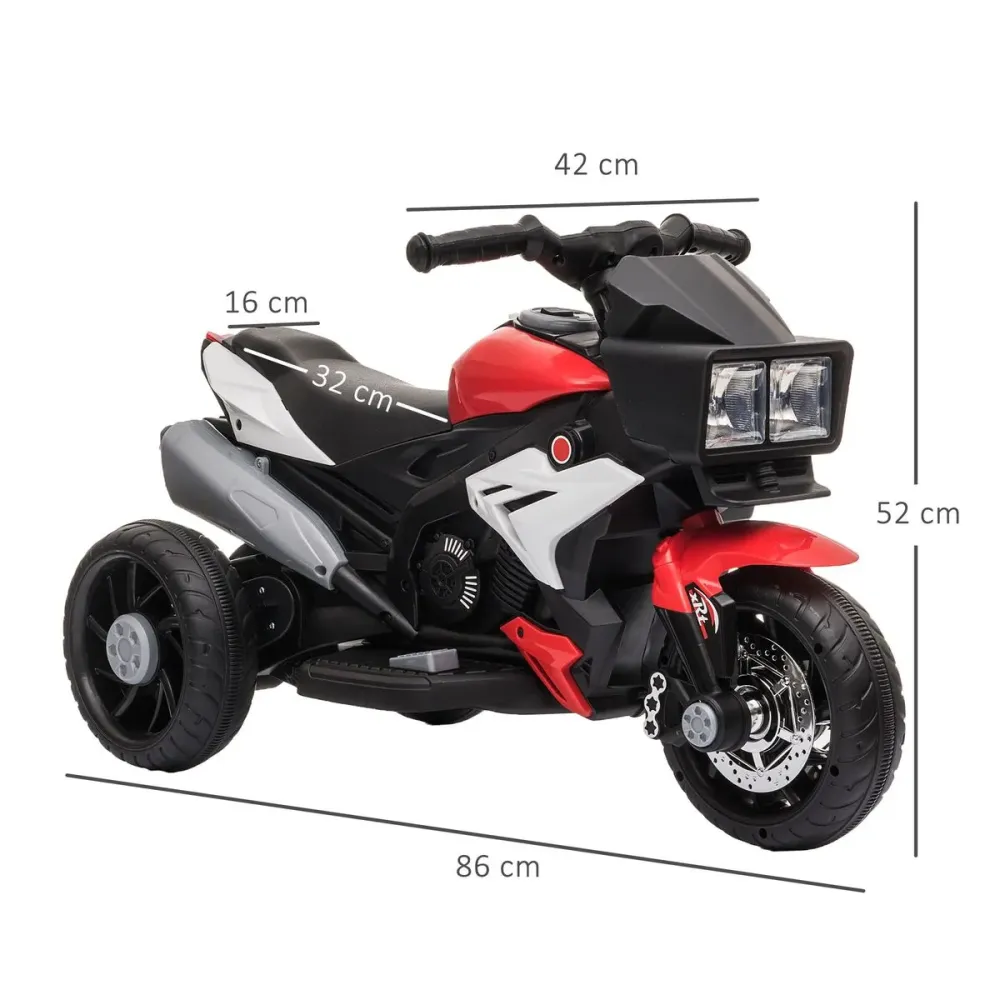 Moto eléctrica Broom Homcom con luces + bocina + música rojo 52x86x42 cm Labranza Eficiente