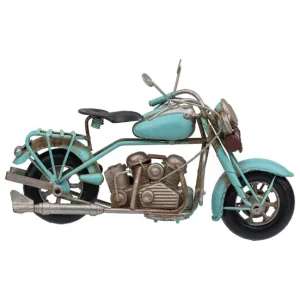 Moto de metal en color azul mide 19.5x8x11.5h cm
