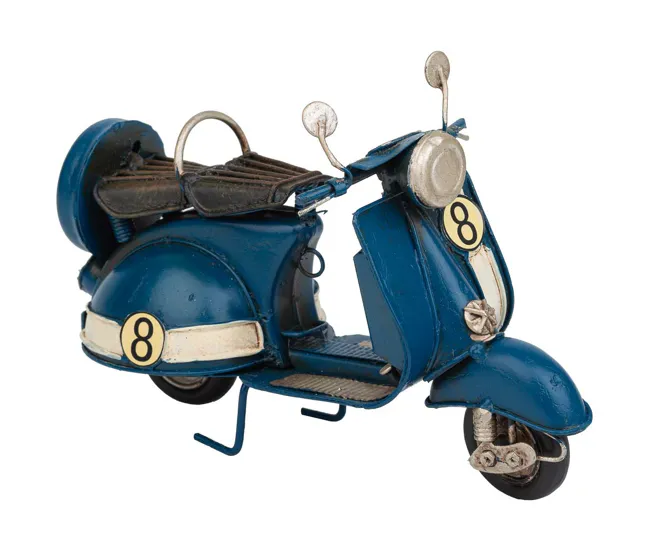 Moto de metálico en color azul mide 17x7x11h cm