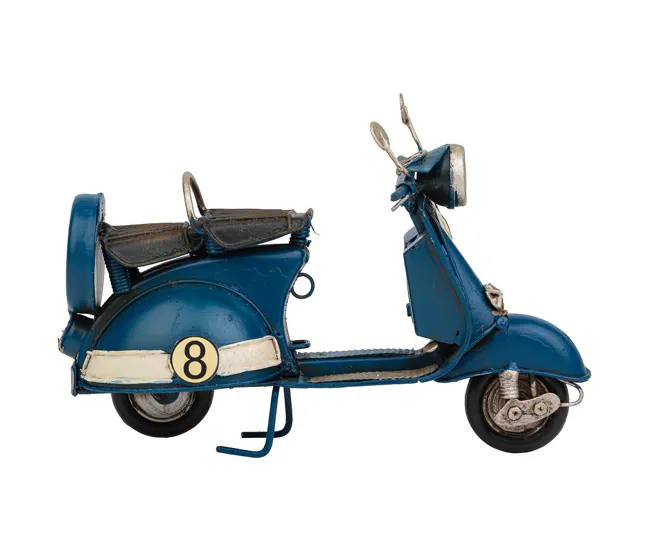 Moto de metálico en color azul mide 17x7x11h cm