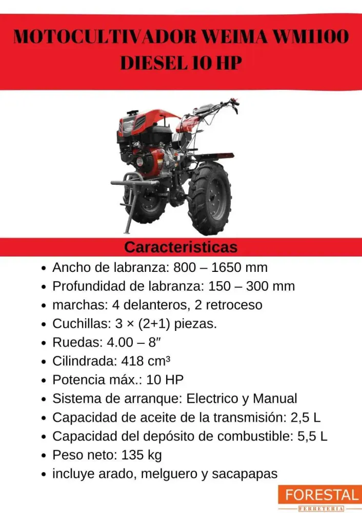 Robusto para Terreno Difícil Motocultivador Weima WM1100 10hp Diesel