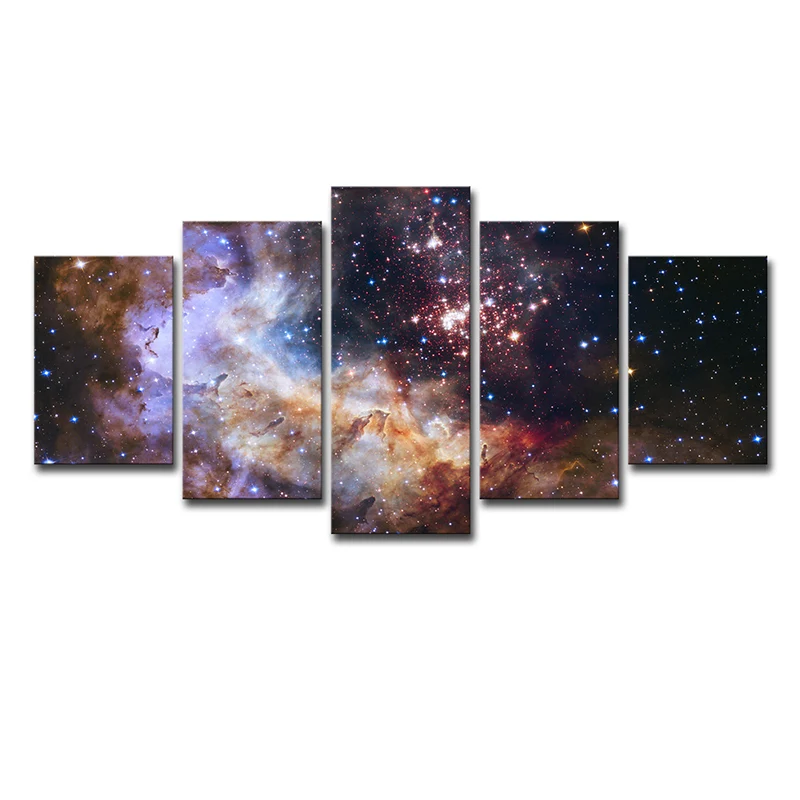 Arte de pared de racimo de estrellas espaciales, lienzo con impresión de Ví Láctea para dormitorio infantil en marrón para...