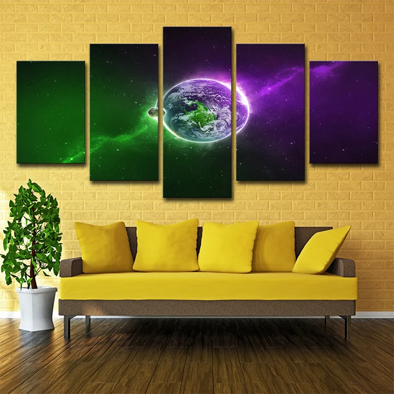 Estatua de Concreto Magical Earth Art Print Sala de estar Decoración de pared del espacio exterior en púrpura y verde Purpura
