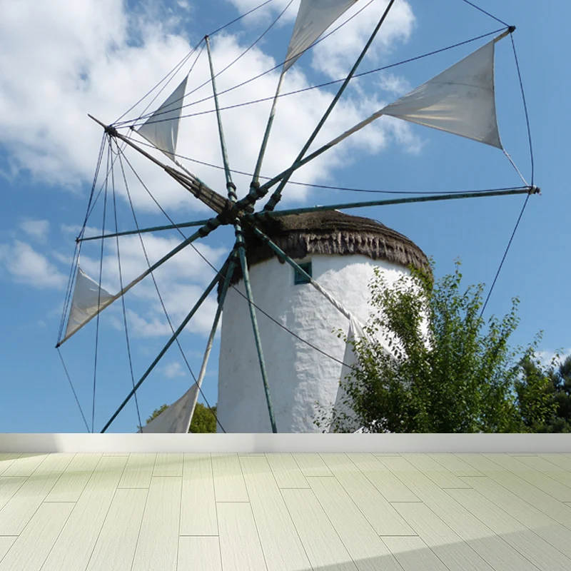 Estatuilla Decorativa de Mural de pared contemporáneo gigante con decoración de pared con escena de cielo y molino de vien...