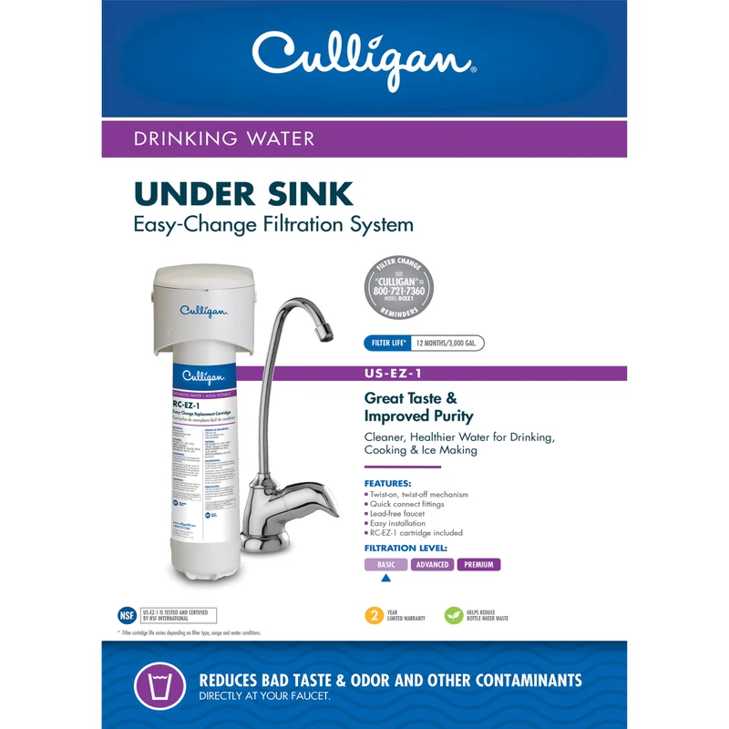 Sistema de filtración de agua debajo del fregadero Culligan para Culligan
