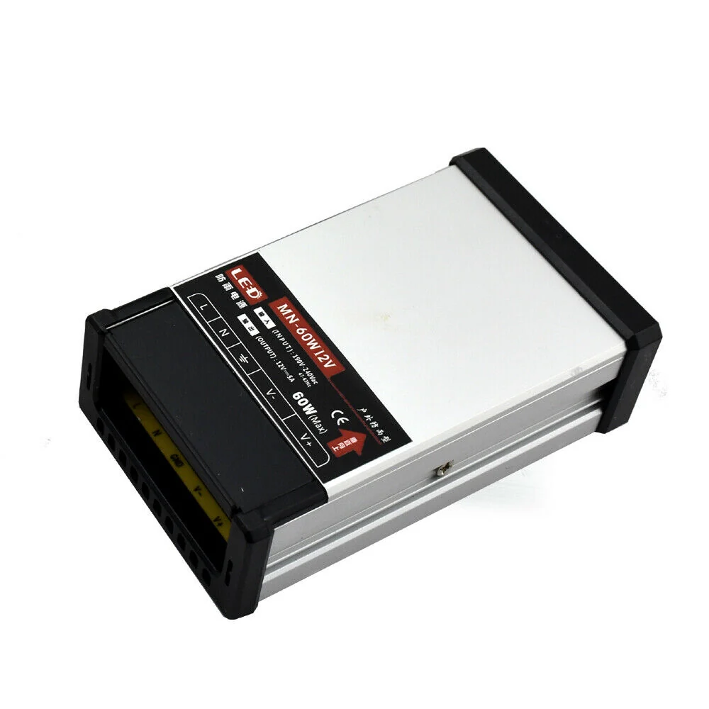 Fuente de alimentación LED DC 12 V 60 W prueba de lluvia, transformador para exteriores ~2109