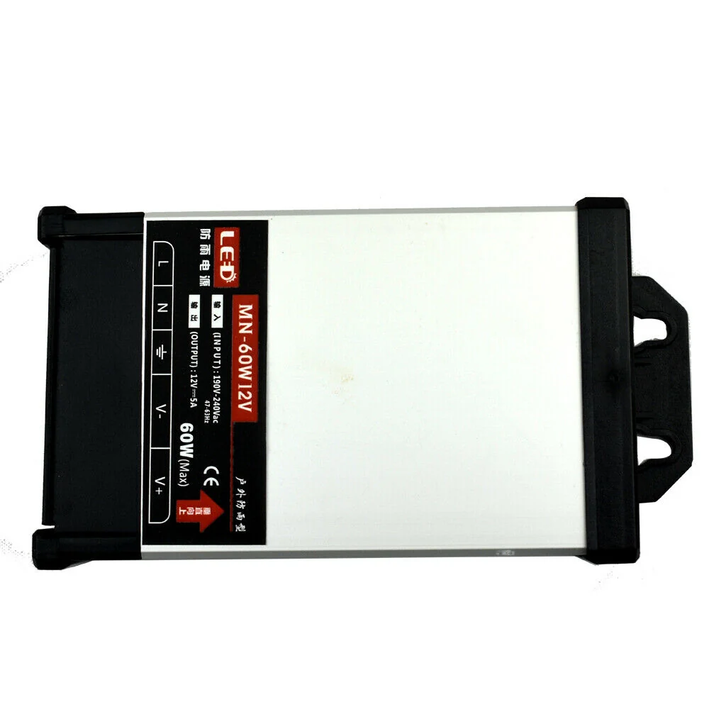 Fuente de alimentación LED DC 12 V 60 W prueba de lluvia, transformador para exteriores ~2109