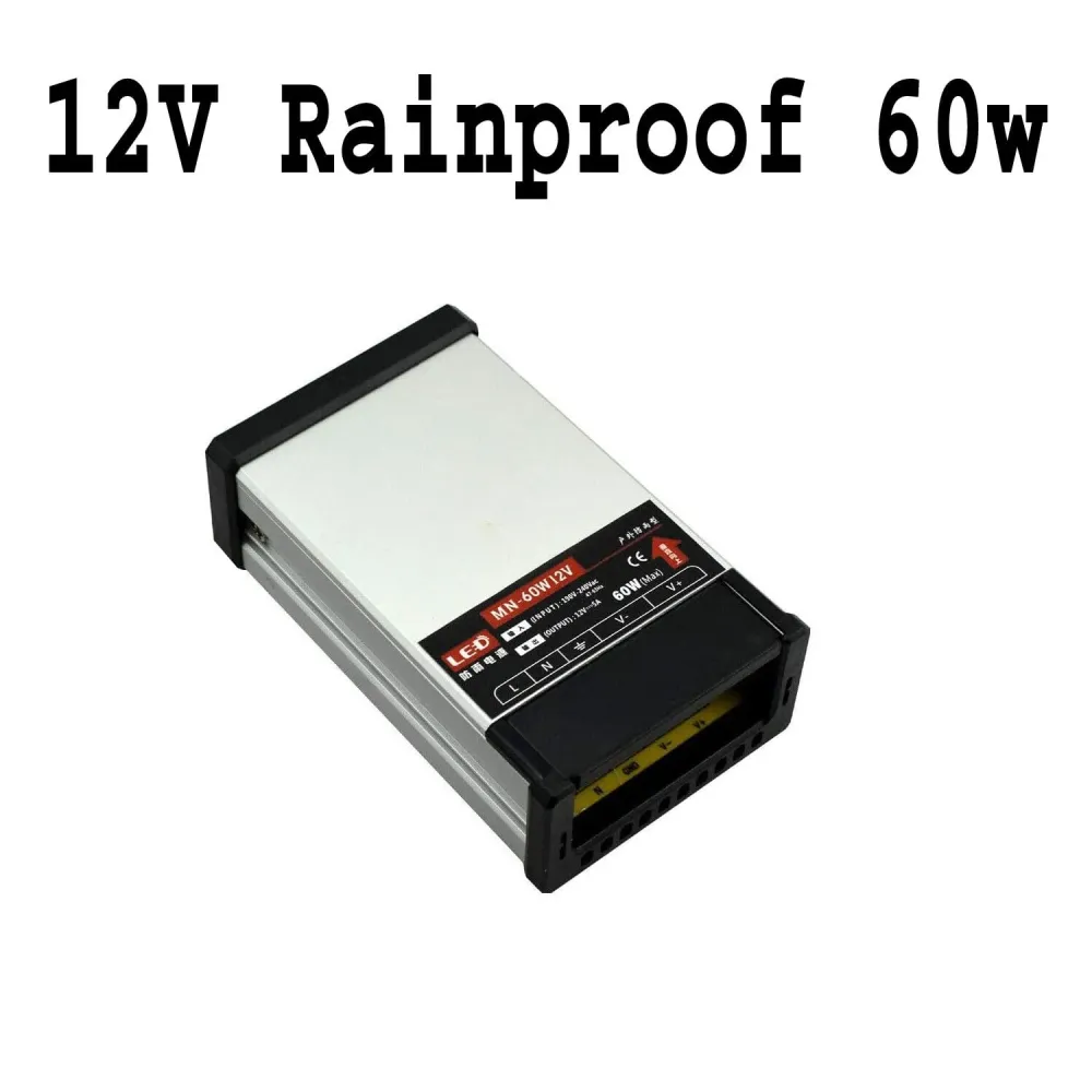 Fuente de alimentación LED DC 12 V 60 W prueba de lluvia, transformador para exteriores ~2109