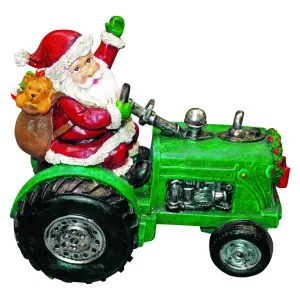 Estatua de Papá Noel multicolor alpino en un tractor, decoración navideñ Alpine