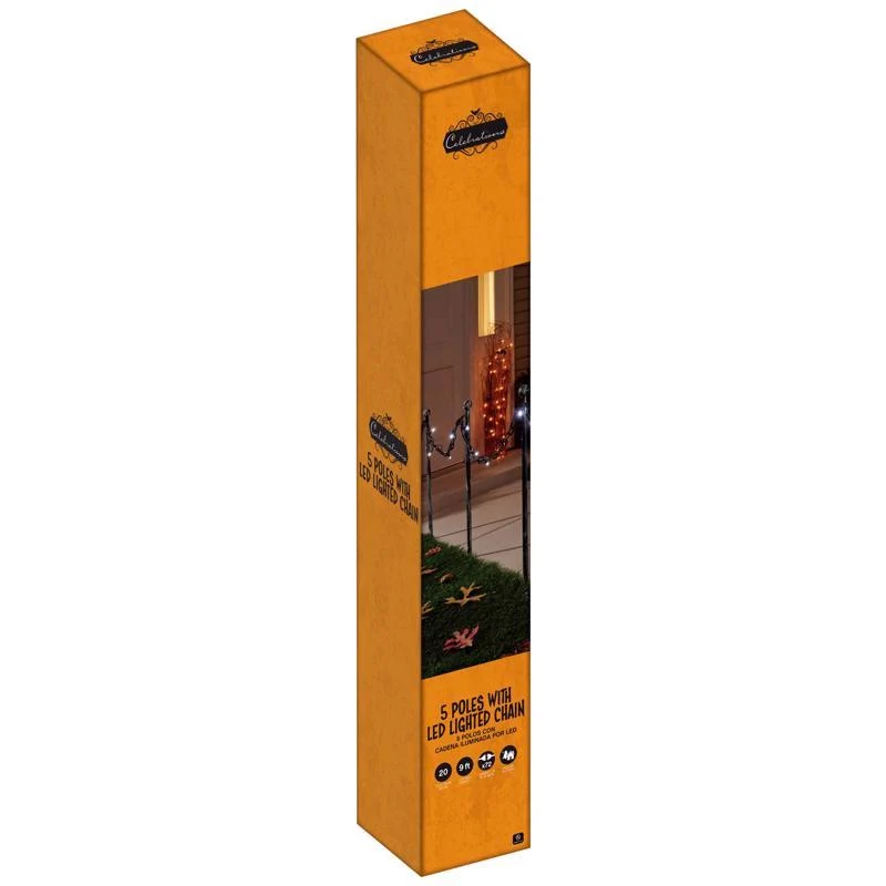 Cadena de luces LED preiluminadas de 24 pulgadas en blanco frío para decoración de caminos en poste Celebrations