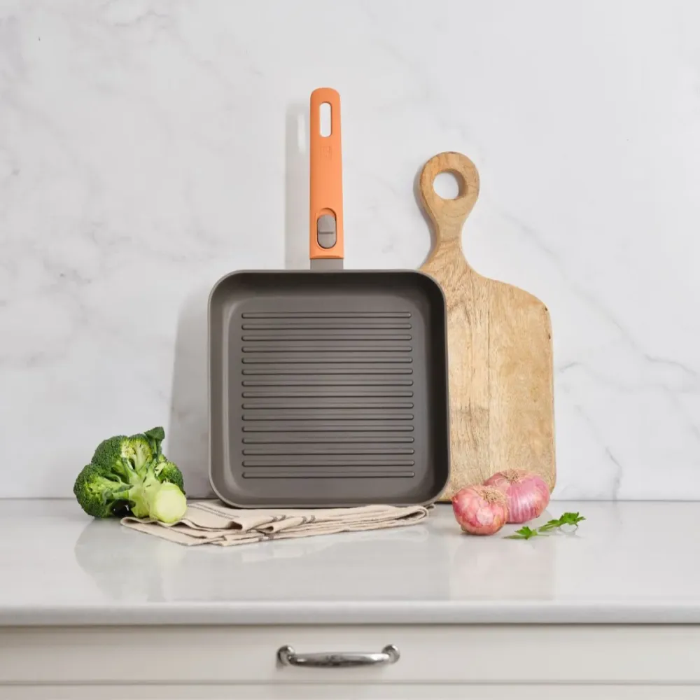 Grill con rayas antiadherente con mango desmontable Compac Pro Bra Ideal para Barbacoas
