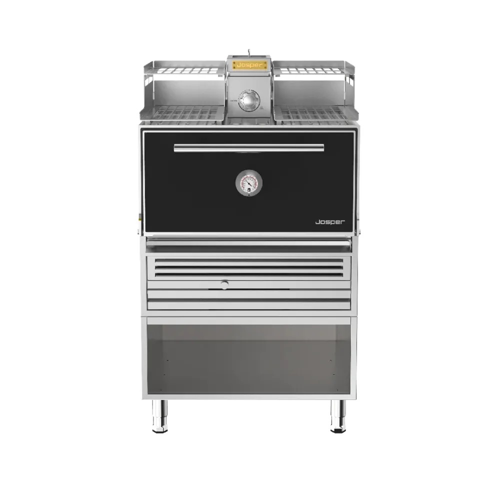 HJX-PRO-L175-WT JOSPER Horno Brasa con atemperador y mesa para 175 comensales con Estante Lateral