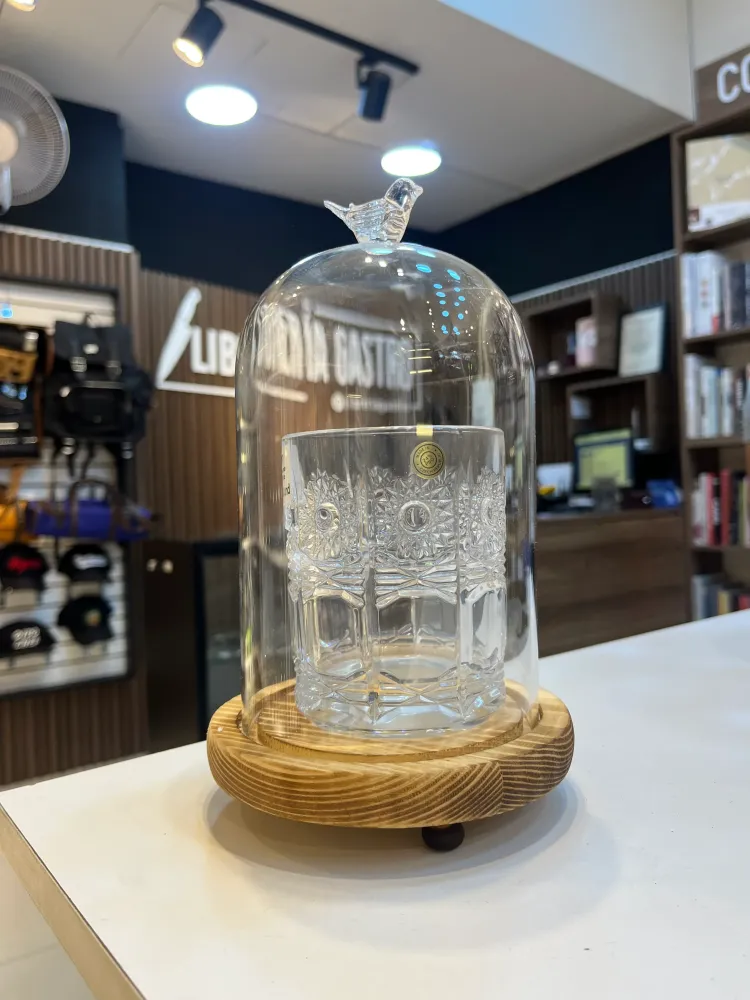Profesional de Acero Inoxidable Campana para ahumados 16.5x10.5 diám. Cúpula vidrio con base de madera maciza.