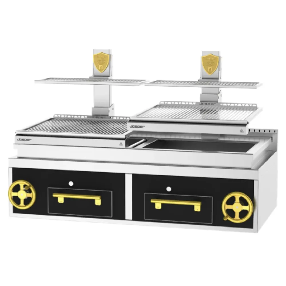 PVJ-76-2-1-CT JOSPER Parrilla Vasca - Parrilla doble con una cubeta de brasas para 140 comensales con Ruedas para Movilidad