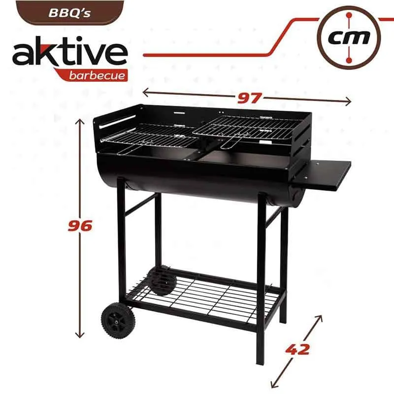 Barbacoa de carbón Aktive doble parrilla con ruedas negro 96x97x42 cm | Larga Duración | Fácil Limpieza