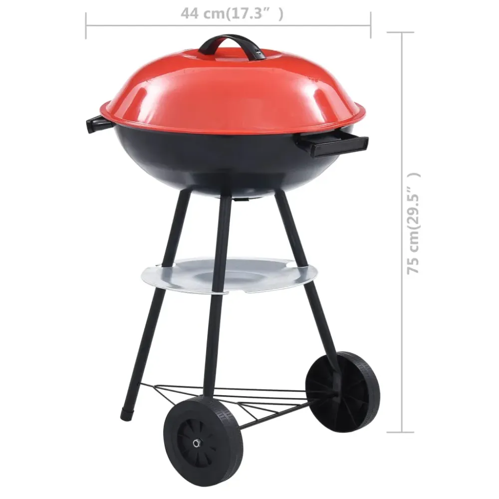 Barbacoa portátil de carbón con ruedas rojo/negro Ø44 cm con Mango de Madera