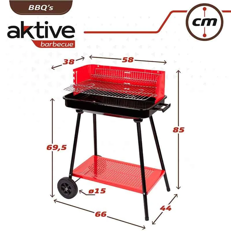 Cepillo de Limpieza para Barbacoa de carbón Aktive parrilla con 4 alturas rojo 85x66x44 cm