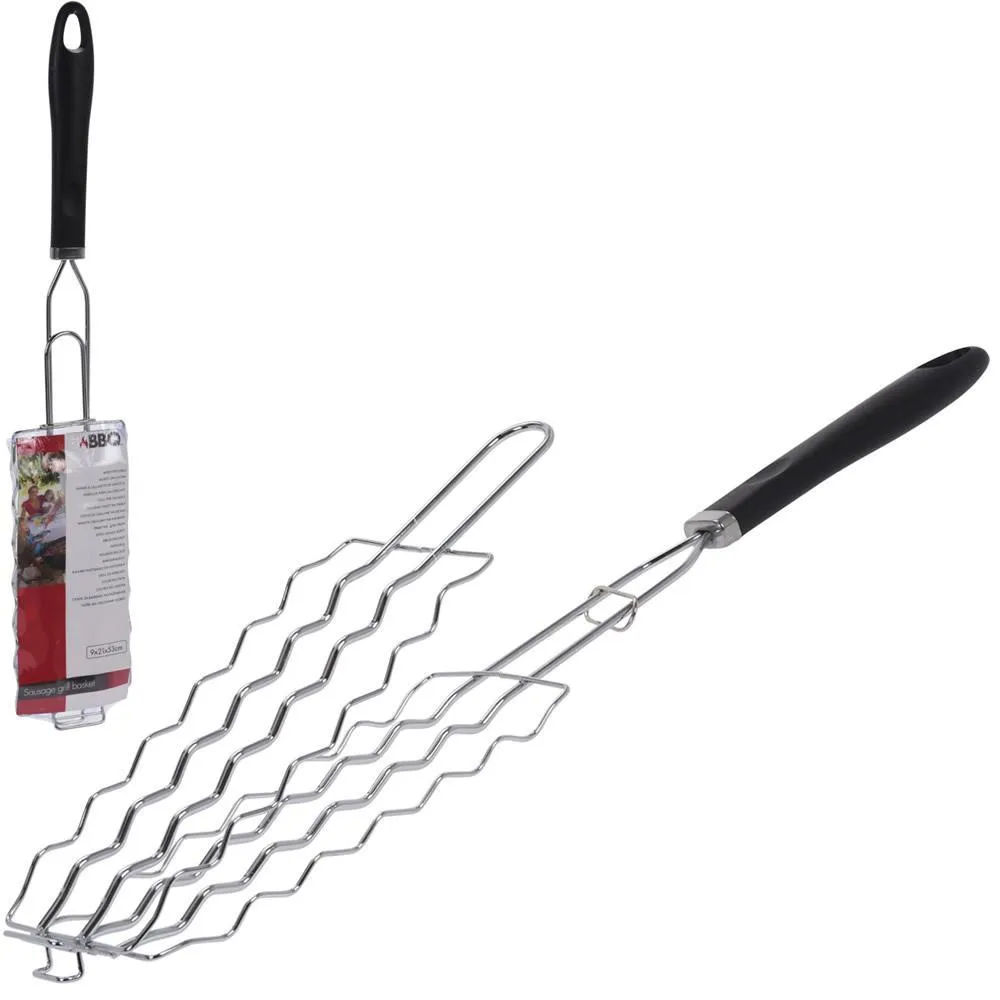 PARRILLA 6 SALCHICHAS MANGO NEGRO 9x21x53 CM con Gancho para Colgar