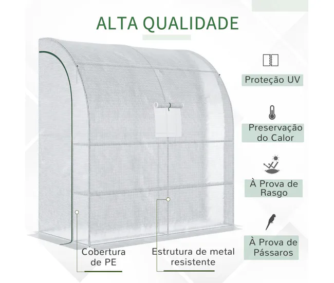 Outsunny Invernadero Chiquito de Pared Invernadero de Exterior con Ventanas Estantes de 3 Niveles y Marco de Acero Inverna...