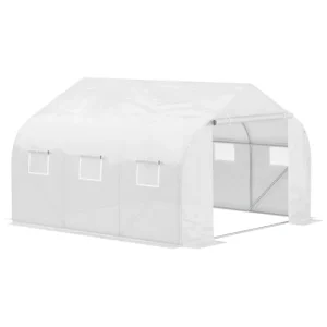 Outsunny Invernadero de Túnel 3,5x3x2 m Invernadero de Jardín con 6 Ventanas y Cubierta de Polietileno PE 140 g/m² para Pl...