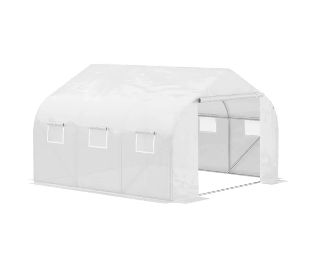 Outsunny Invernadero de Túnel 3,5x3x2 m Invernadero de Jardín con 6 Ventanas y Cubierta de Polietileno PE 140 g/m² para Pl...