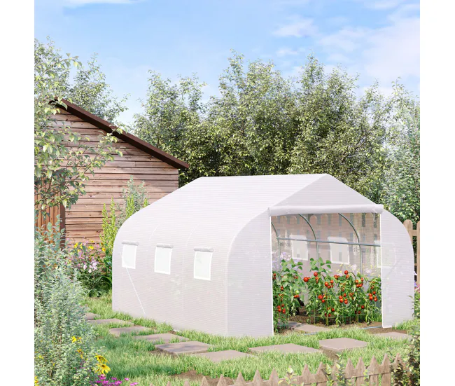 Outsunny Invernadero de Túnel 3,5x3x2 m Invernadero de Jardín con 6 Ventanas y Cubierta de Polietileno PE 140 g/m² para Pl...