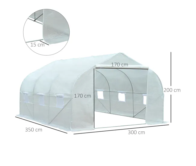 Outsunny Invernadero de Túnel 3,5x3x2 m Invernadero de Jardín con 6 Ventanas y Cubierta de Polietileno PE 140 g/m² para Pl...