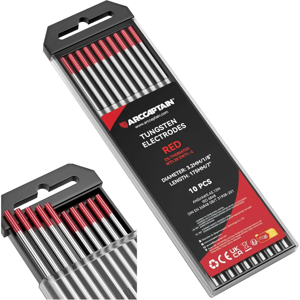 ARCCAPTAIN TIG Welding Tungsten Electrode conjunto de 10 Red 2% Thoriated WT20/EWth-2