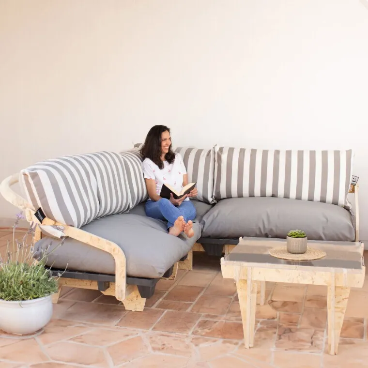 Cojín para palets toldotex blanco-verde respaldo 120x45x25 (rayado)