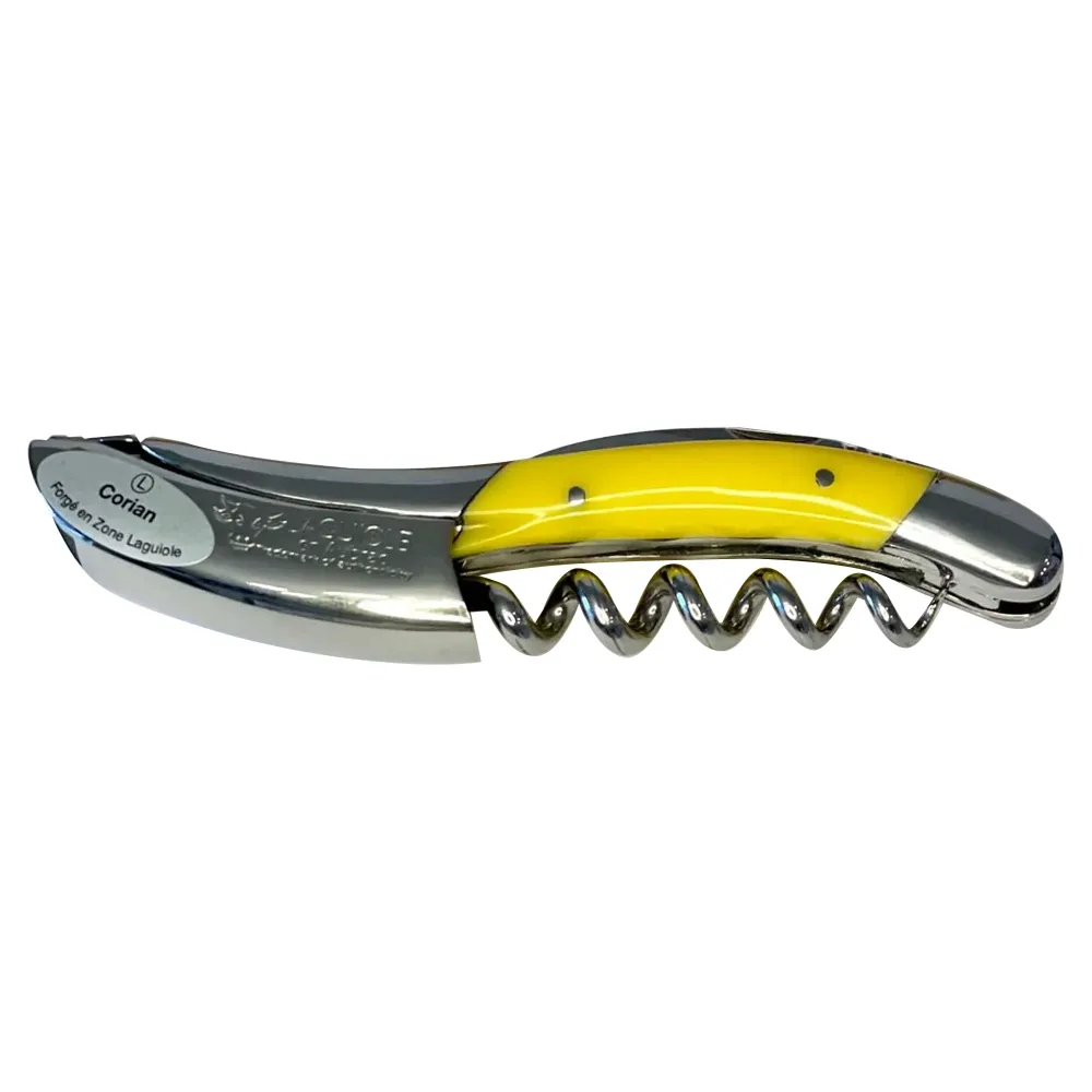 Confeccionado mano Sommelier Waiter's Corkscrew Sunshine Yellow Corian Handle Laguiole en Aubrac