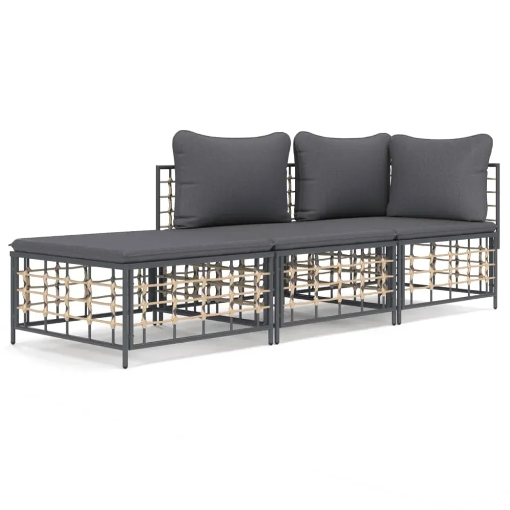 Conjunto de jardín Creta 3 piezas con cojines 80x212x72 cm