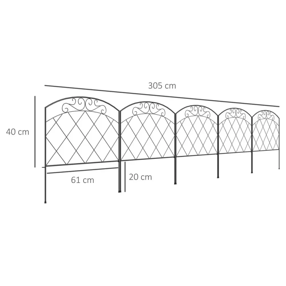 Pack de 5 vallas de jardín Prímula Outsunny personalizable negro 61x305 cm