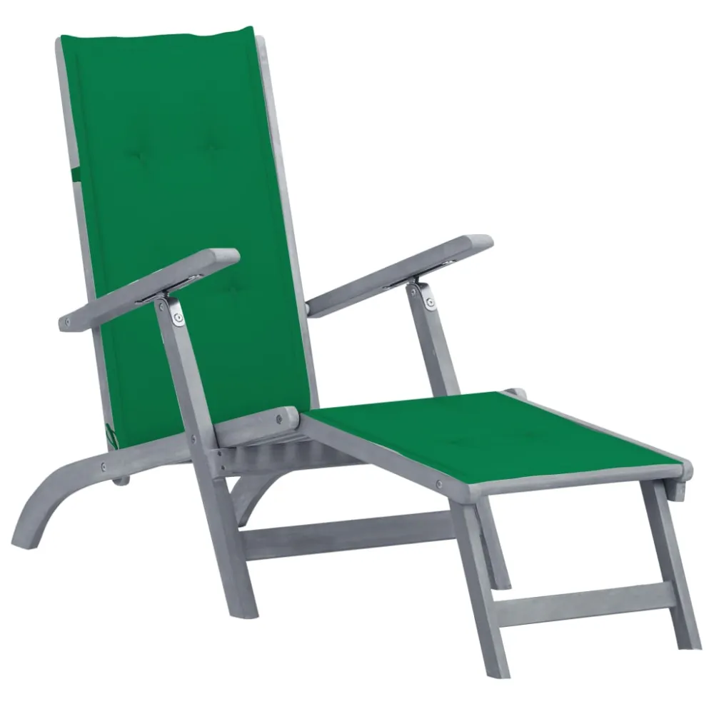 vidaXL tumbona de jardín con reposapiés y cojín madera maciza acacia