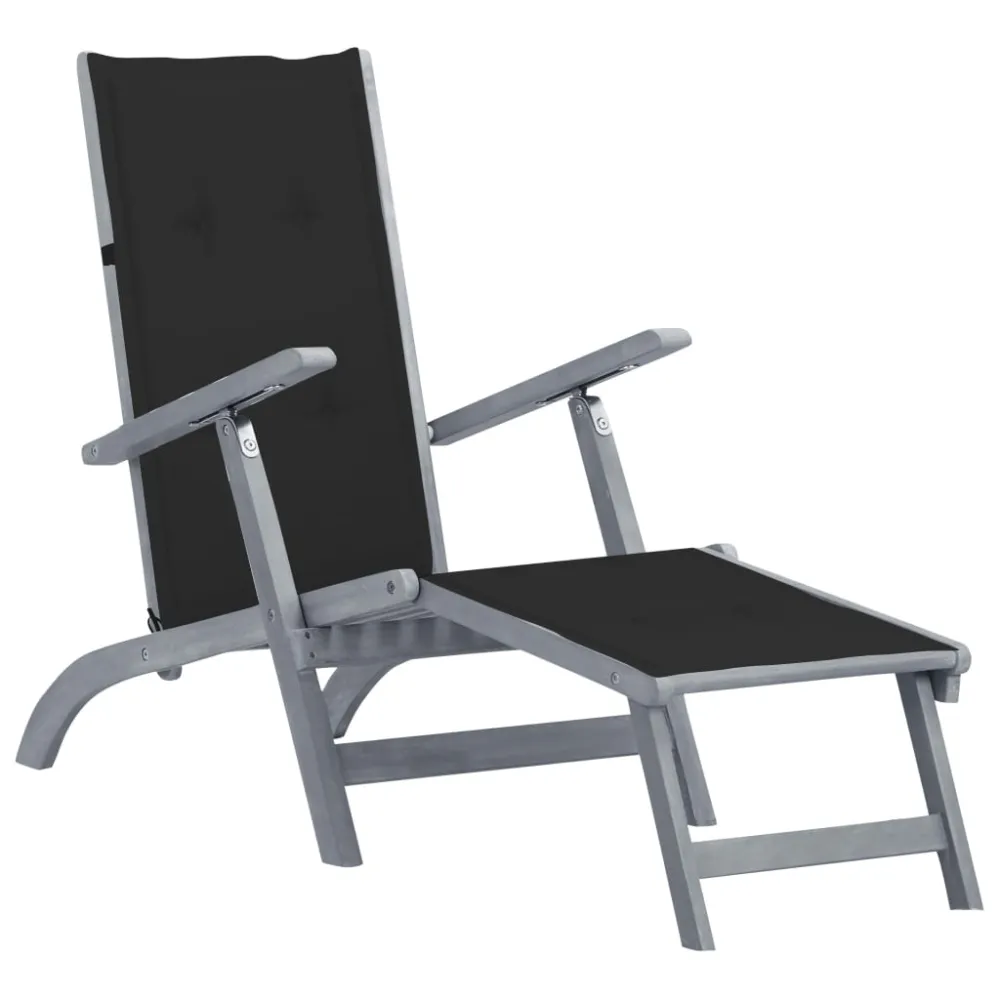 vidaXL tumbona de jardín con reposapiés y cojín madera maciza acacia