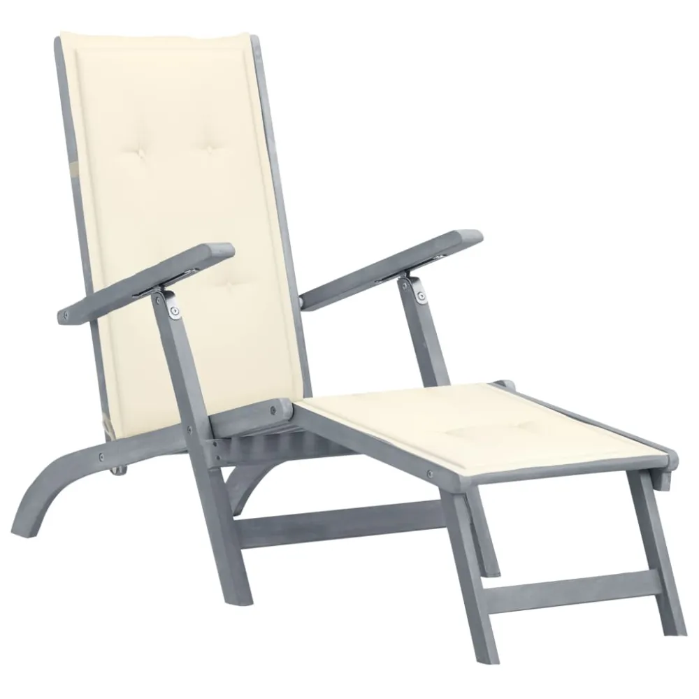 vidaXL tumbona de jardín con reposapiés y cojín madera maciza acacia