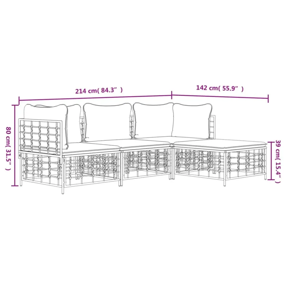 Conjunto de jardín Rafaella 4 piezas 80x214x142 cm para Cortacésped
