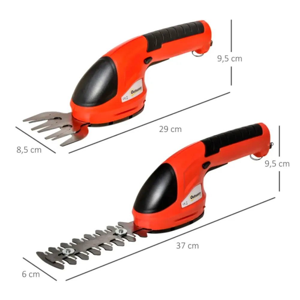 Cable de Extensión Tijeras Outsunny 2 en 1 cortacésped + arreglasetos 1100 rpm 3,6V 2 cuchillas negro/rojo 9,5x6x37 cm