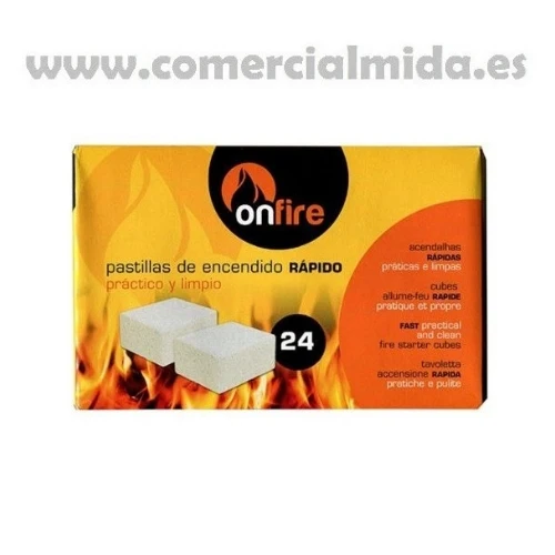 Caja 24 pastillas de encendido pronto ON FIRE para chimeneas, estufas y fuegos abiertos