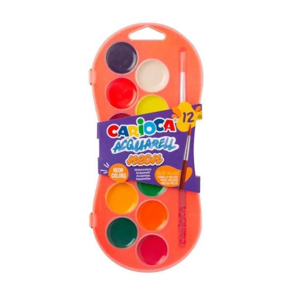 Tierra de Cultivo Certificada Carioca Acuarell Neon Pack de 12 Acuarelas en Pastillas de Ø 30mm - Brillantes - Facilmente...