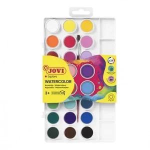 Turba Rubia Jovi Pack de 24 Acuarelas en Pastilla + Pincel - Brillantes - Facilmente Mezclables - Colores Surtid