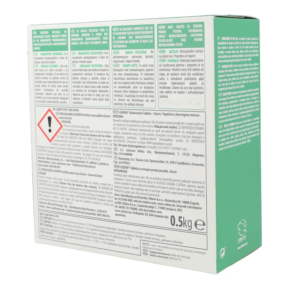 Turba Rubia Lavavajillas para Máquina Eterno Ecover 25 pastillas de 20g