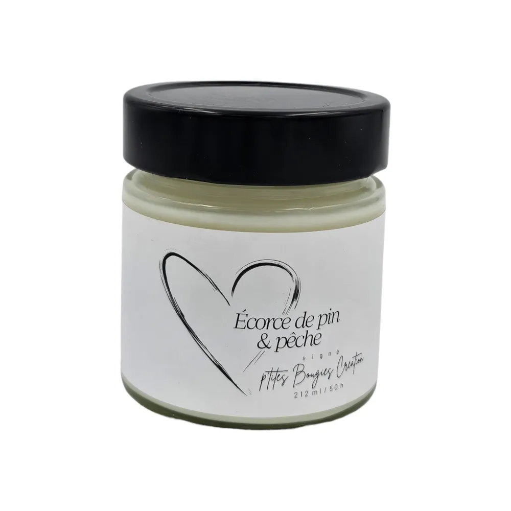 P'tites bougies Création - Bougie à la cire de soya - Écorce de pin et pêche