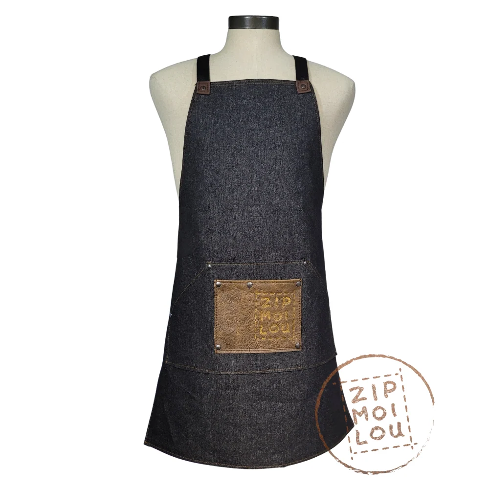 Zipmoilou – Tablier Denim et Cuir Frontenac Brun – Taille Moyen