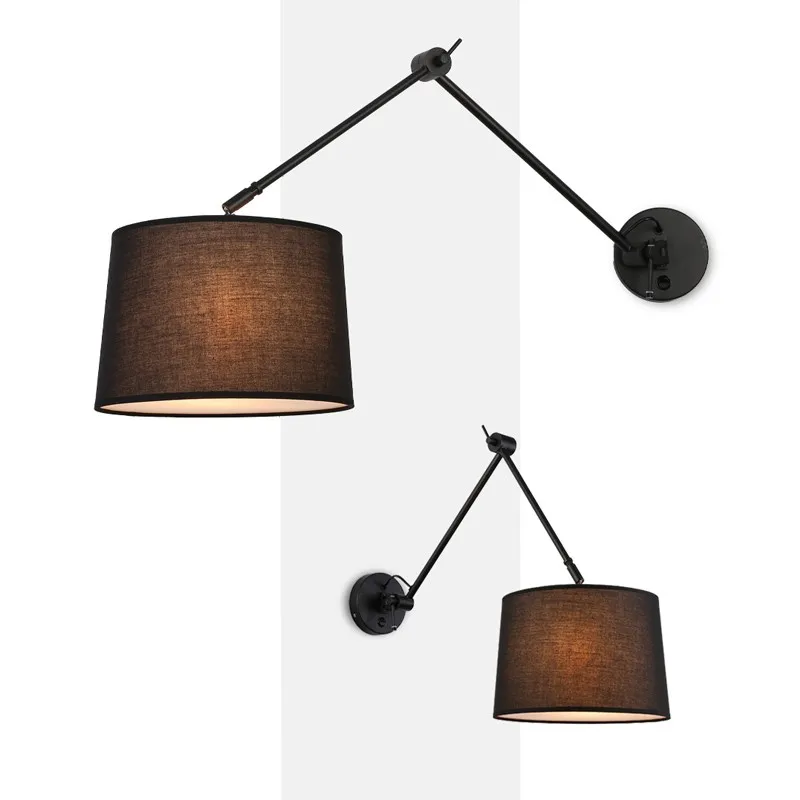 Aplique cilíndrico atemporal articulado, aluminio negro, pantalla E27 con 3 Cabezales de Riego
