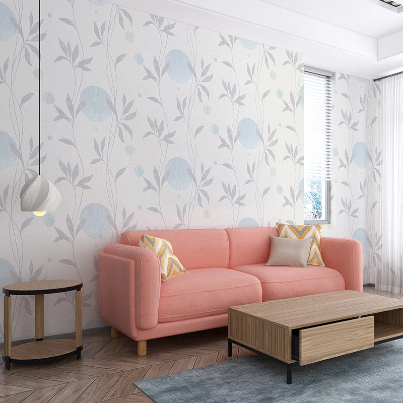 Decoración de pared Papel pintado de color blando adolescente de hoja y burbuja rústica para dormitorio, sin pegar Purpura