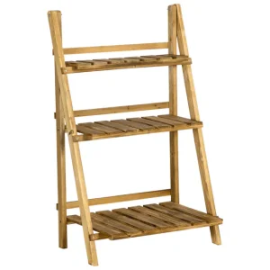 Outsunny Soporte para Plantas de Madera de 3 Niveles Estanterí para Plantas Plegable Soporte para Macetas para Interior y...