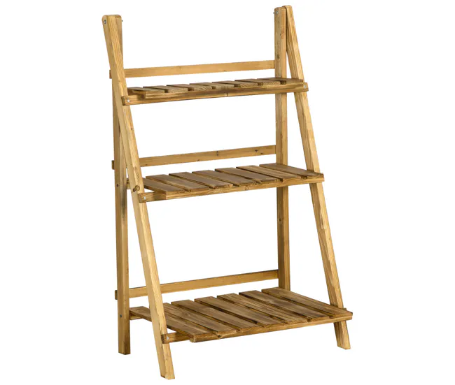 Outsunny Soporte para Plantas de Madera de 3 Niveles Estanterí para Plantas Plegable Soporte para Macetas para Interior y...