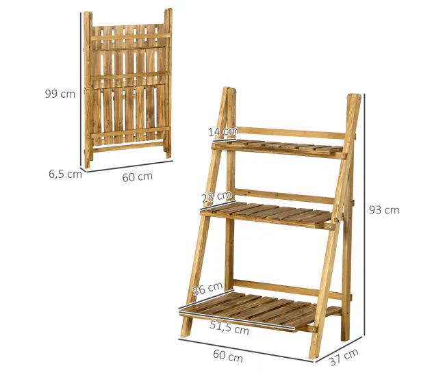 Outsunny Soporte para Plantas de Madera de 3 Niveles Estanterí para Plantas Plegable Soporte para Macetas para Interior y...