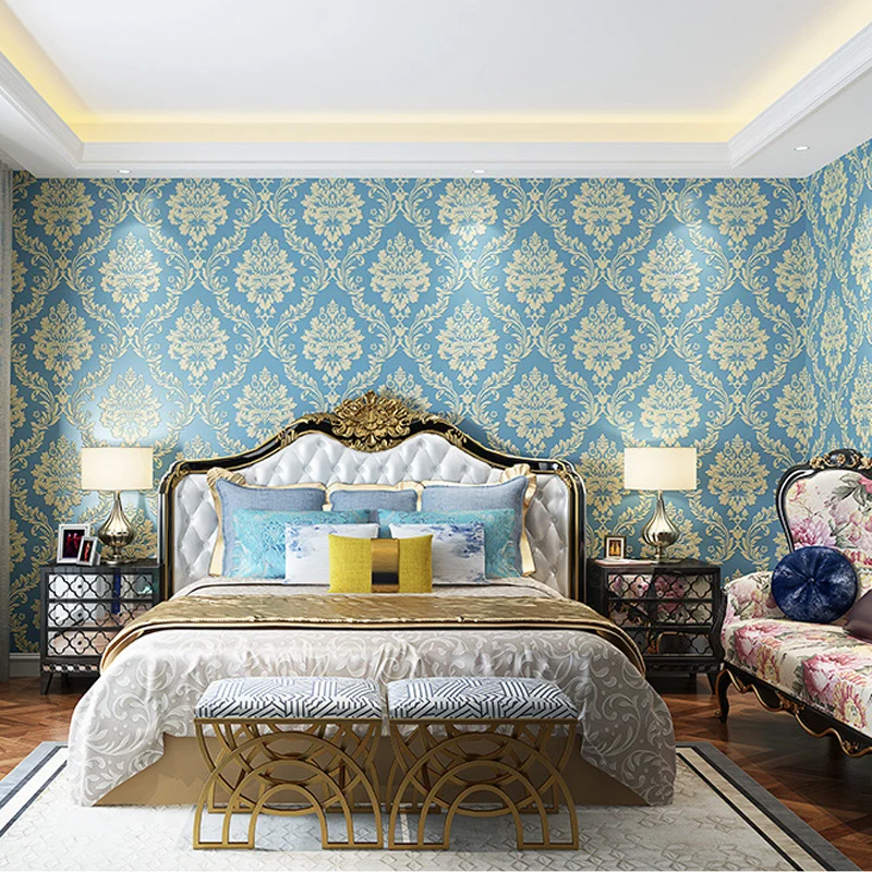 Papel pintado de damasco clásico europeo, decoración de pared sin pegar de arlequín y flores de 31 pies x 20,5 pulgadas |...