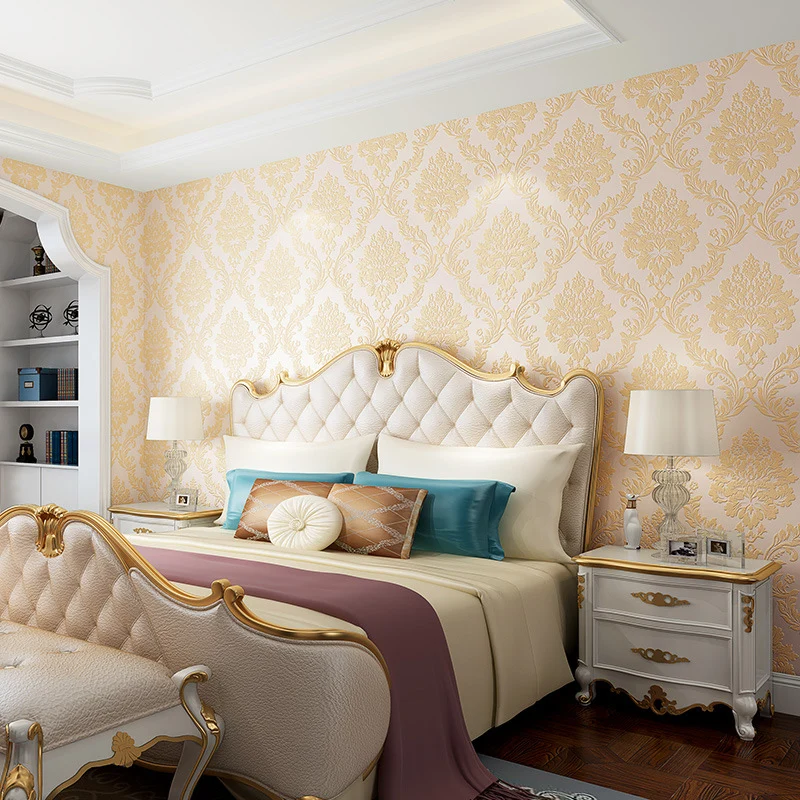 Papel pintado de damasco clásico europeo, decoración de pared sin pegar de arlequín y flores de 31 pies x 20,5 pulgadas |...